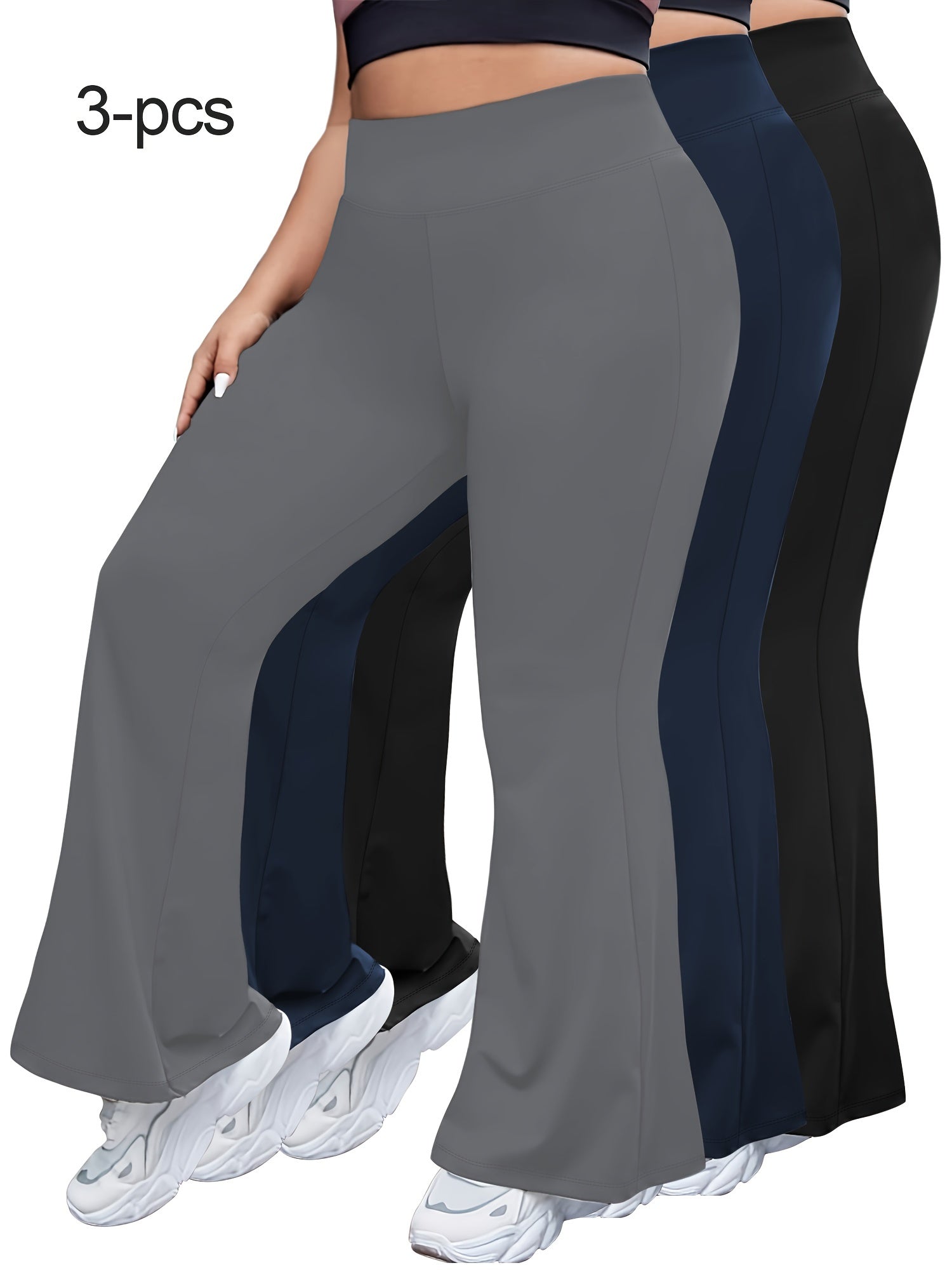 Women Plus Size High-Waist Flare Pants Soft Fitness Tummy Control Legs