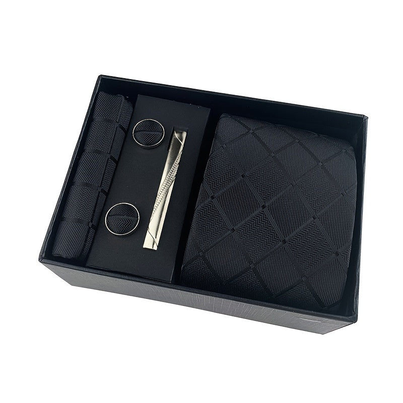 Мужской черный галстук с пейсли, комплект с квадратным шарфом, запонками и зажимом для галстука