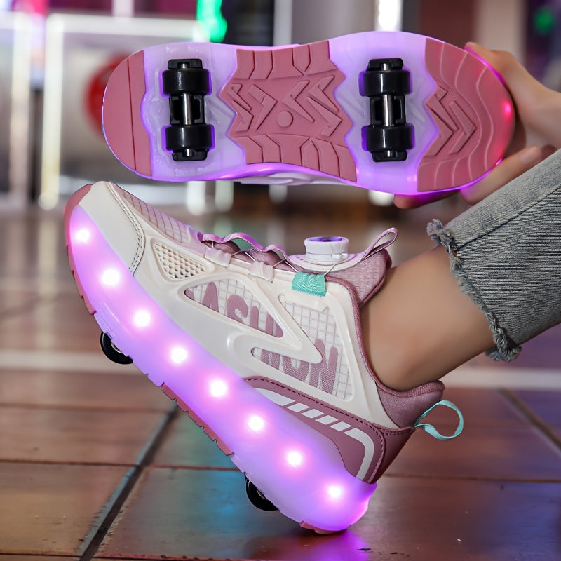 Girls' Fashion Roller Skates with Detachable Wheels LED Lights Breathable Fabric Adjustable Brightness