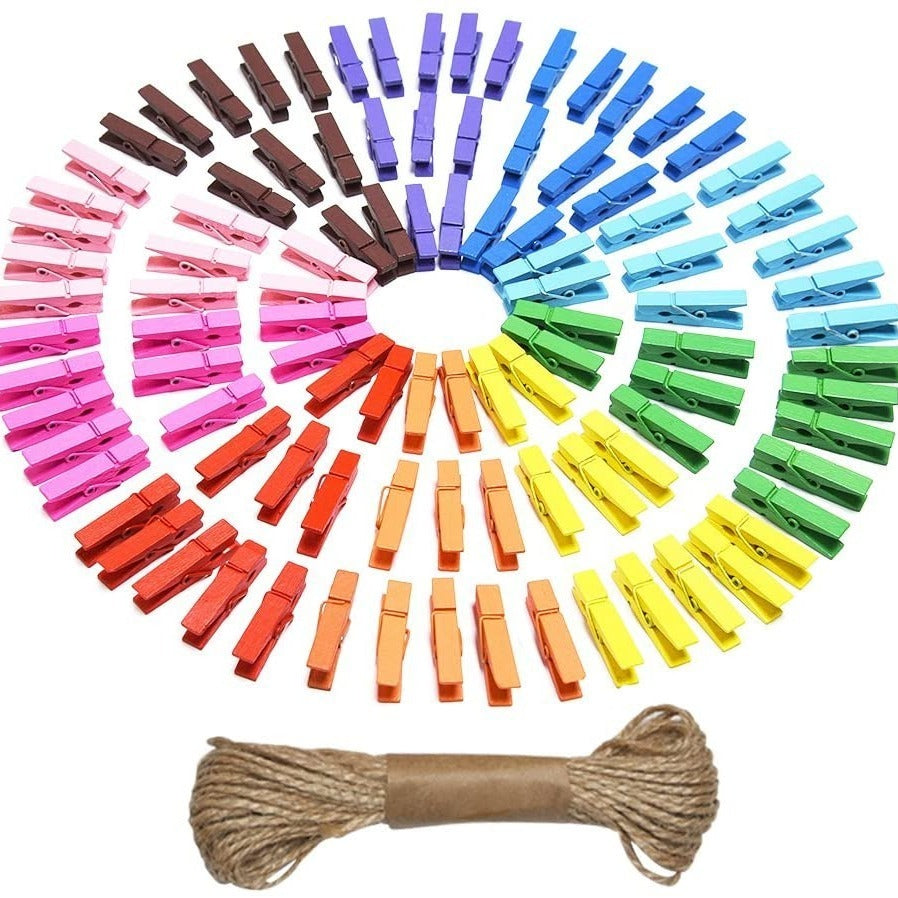 Decorative Photo Clips Set with 5m Hemp Rope for Wall Display