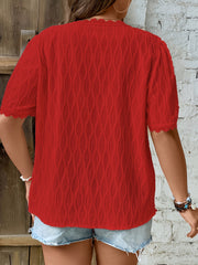 Women Plus Size Lace Top V-Neck Ruffled Sleeve Green Casual Blouse