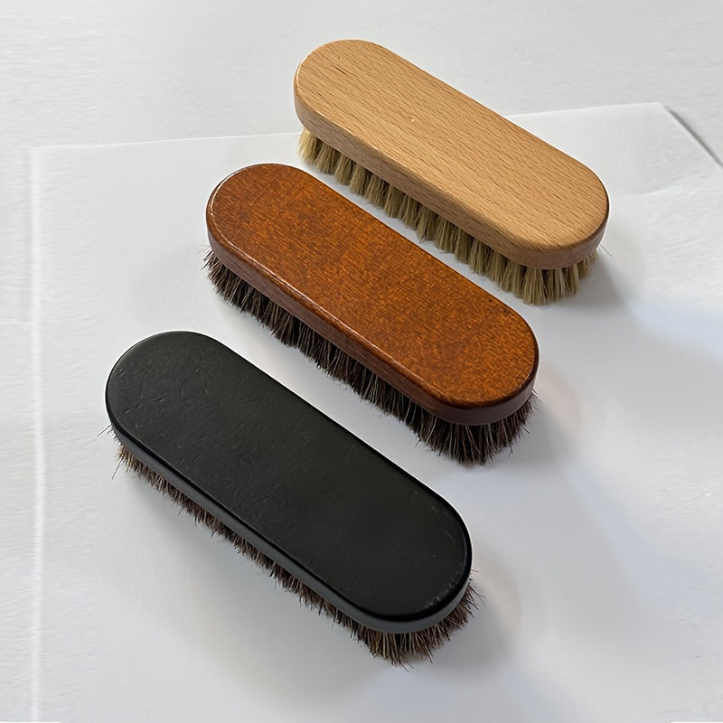 Unisex Solid Wood Horsehair Shoe Brush Oiling and Cleaning Tool