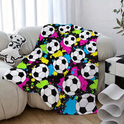 Reversible Flannel Fleece Blanket with Soccer Ball Print for Bed Sofa Use