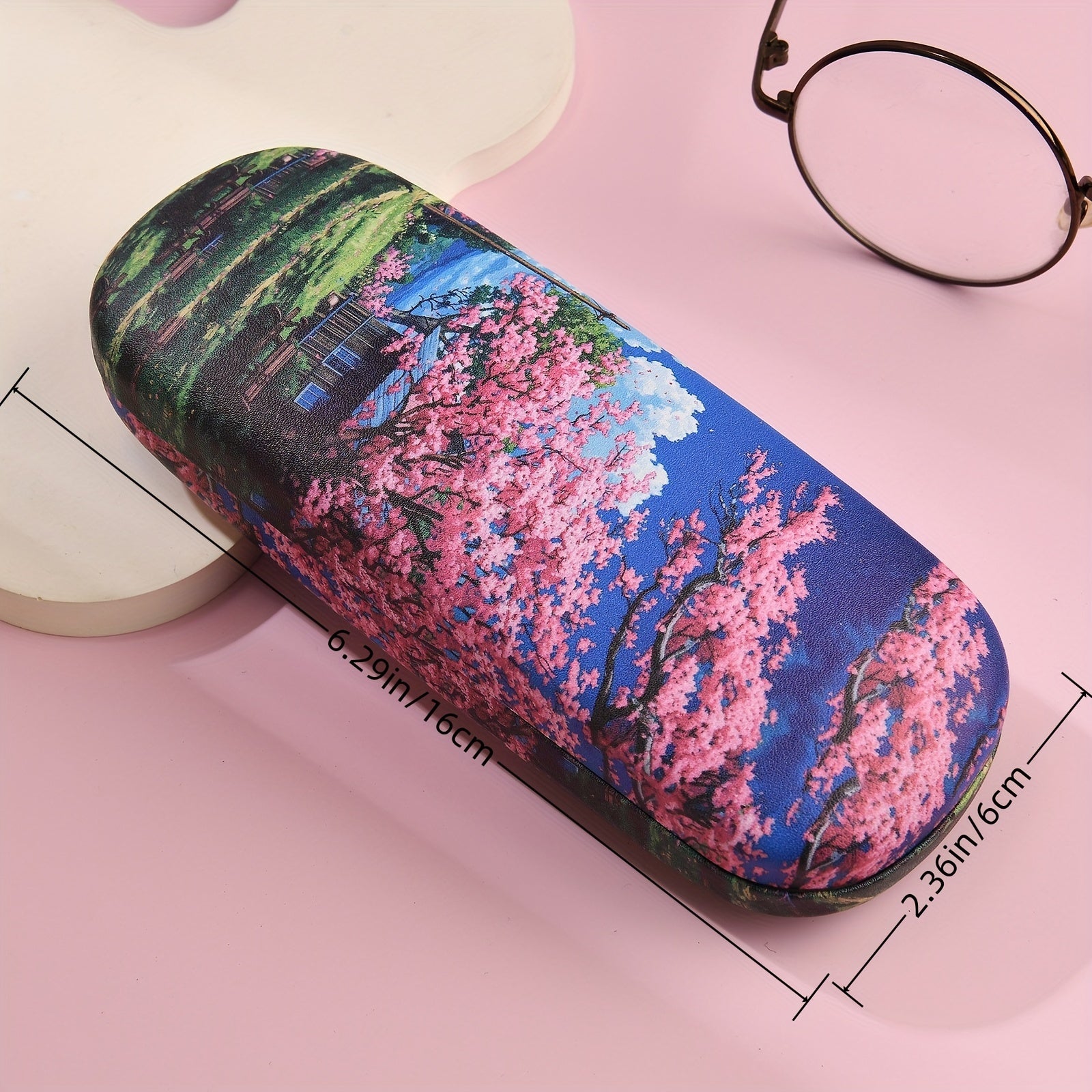 Estuche de gafas de moda con estampado de cerezos, caja de almacenamiento semi-rígida para gafas