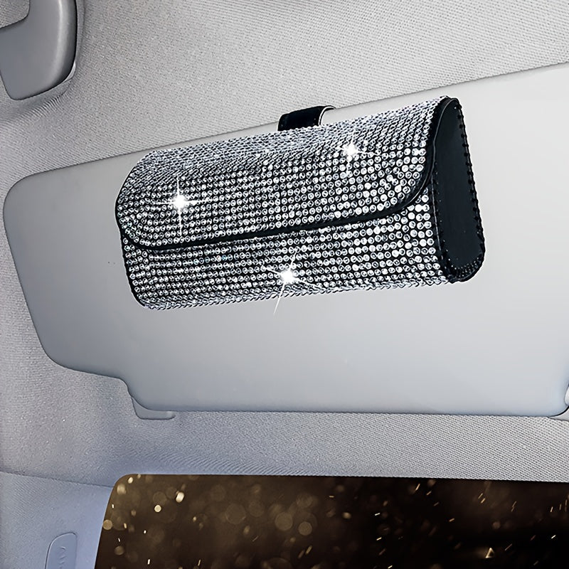 Women’s Artificial Diamond Car Glasses Storage Box Sunglasses Organizer