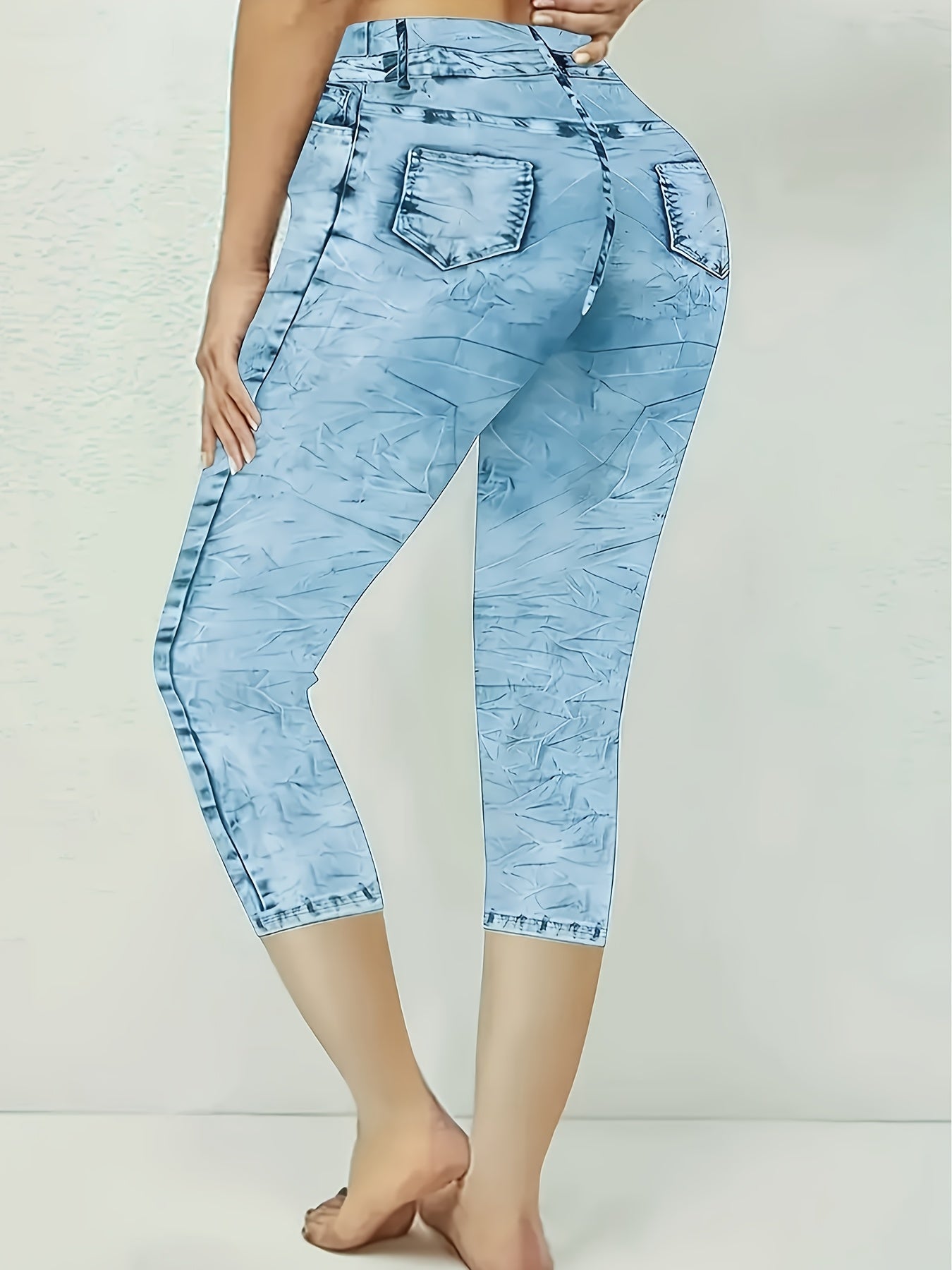 Plus Size Women's Tie-Dye Faux Denim Shorts Stretchy High Waist Casual