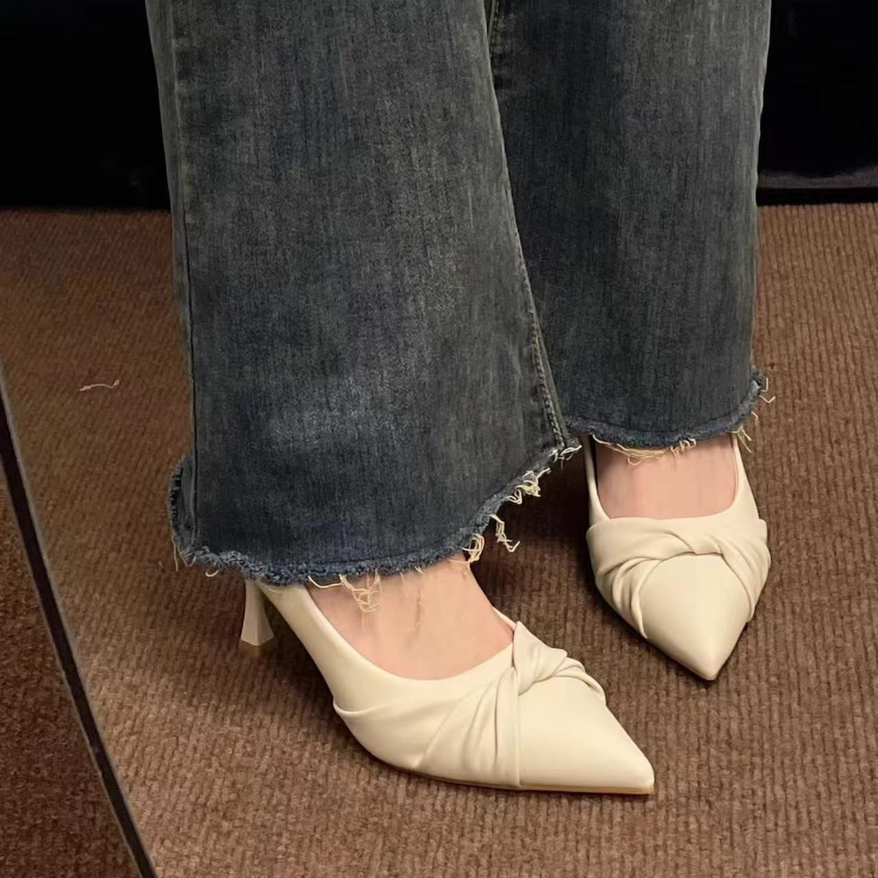 Women Synthetic Beige Pointed Toe High Heels for Weddings and Office