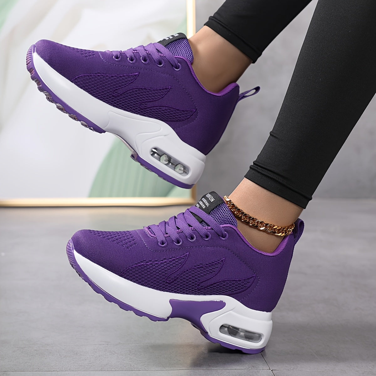 Women's Fashion Sneakers Casual Lace-Up Shoes Air Cushion Lightweight Breathable Fabric
