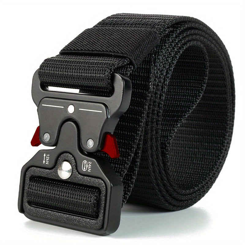 Men's Outdoor Work Belt Black Polyester Fiber Casual Buckle Belt for Pants