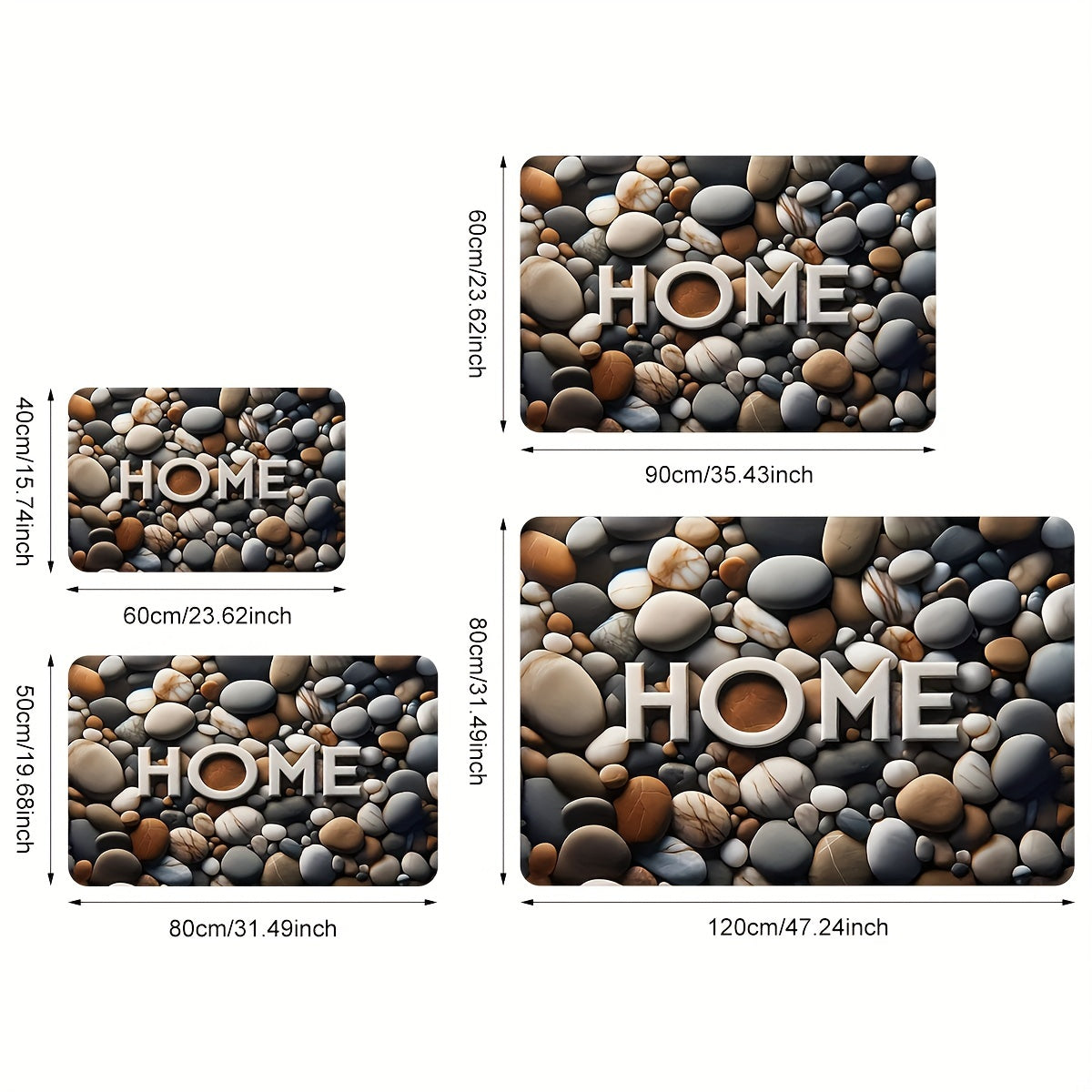 Coastal Stone Flannel Welcome Rug with Memory Foam Non-slip Absorbent Floor Mat