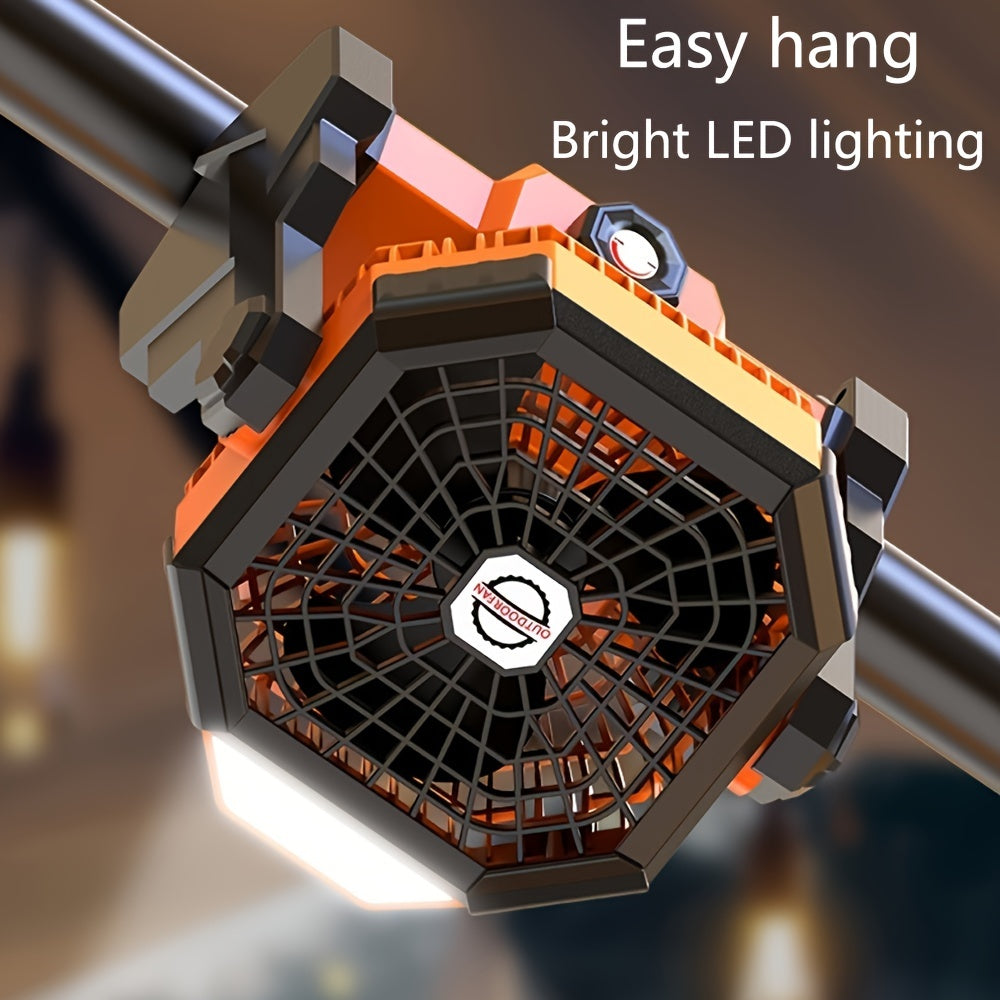 Rechargeable Camping Fan with LED Light and 7800mAh Battery, Adjustable Speed, USB Powered