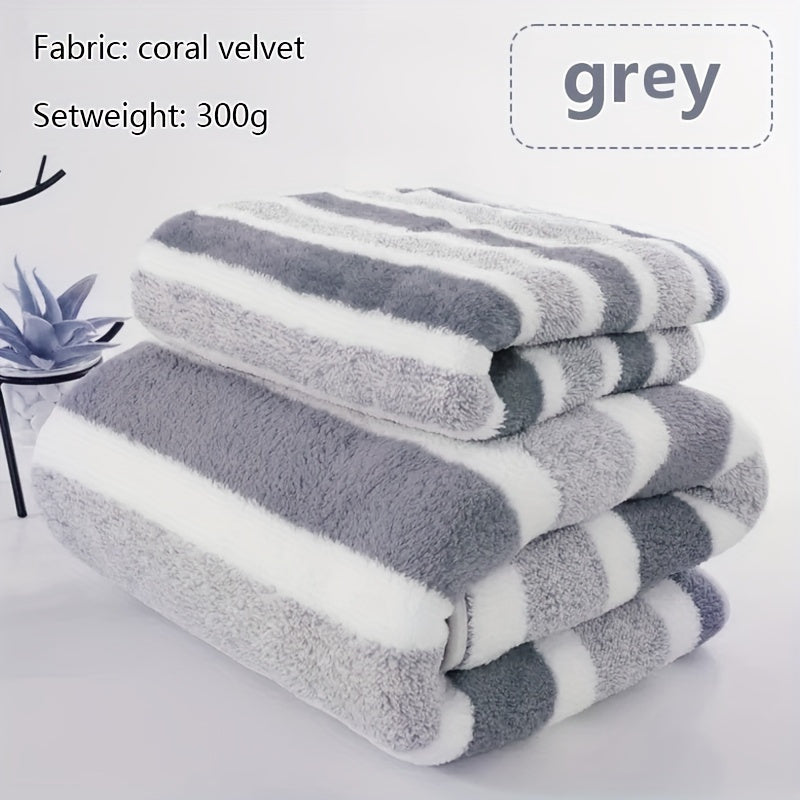 Set of 2 Soft Touch Striped Bath Towels Quick-Drying Highly Absorbent for Home Spa