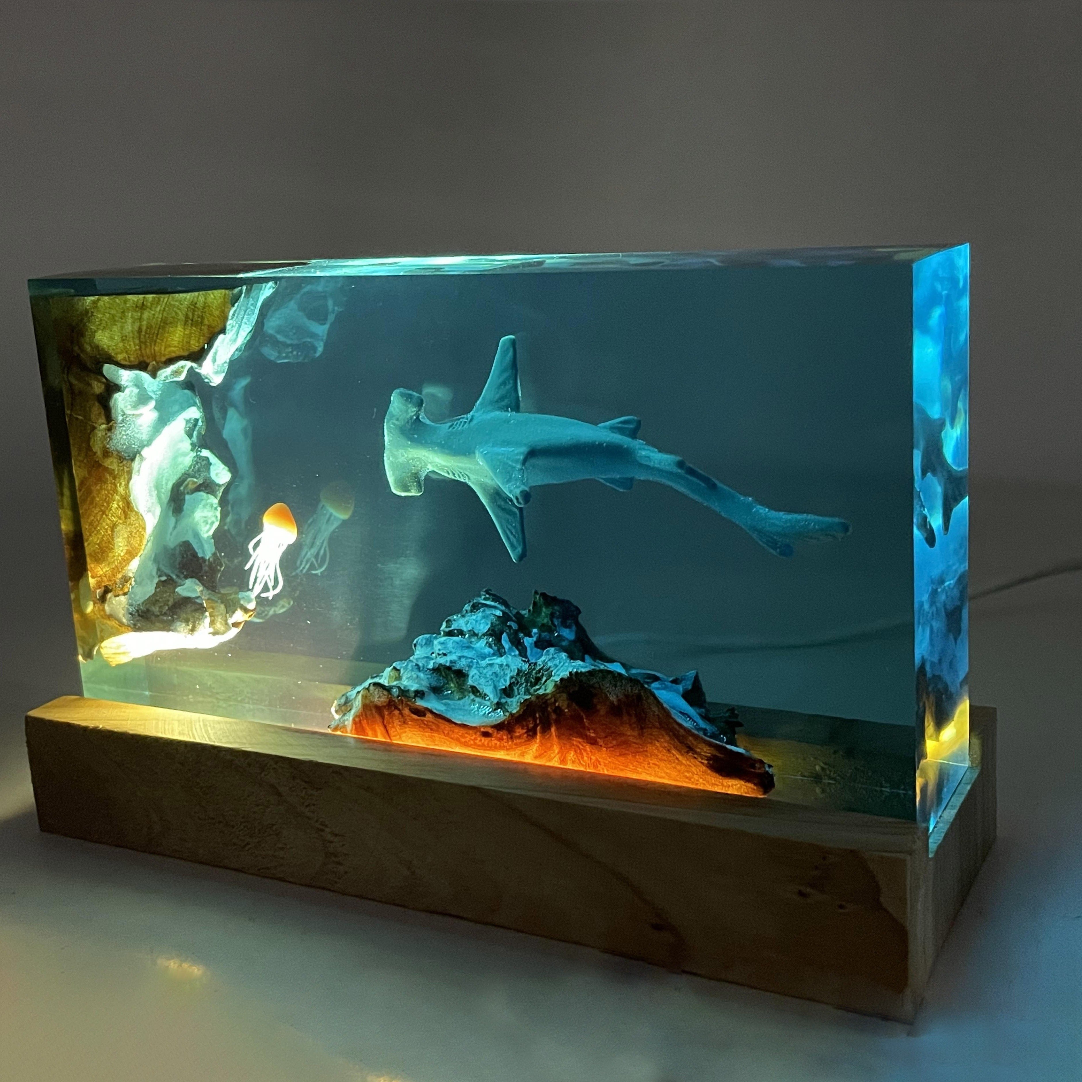 USB-Powered Decorative Lamp with Hammerhead Shark and Jellyfish Sea Life Scene