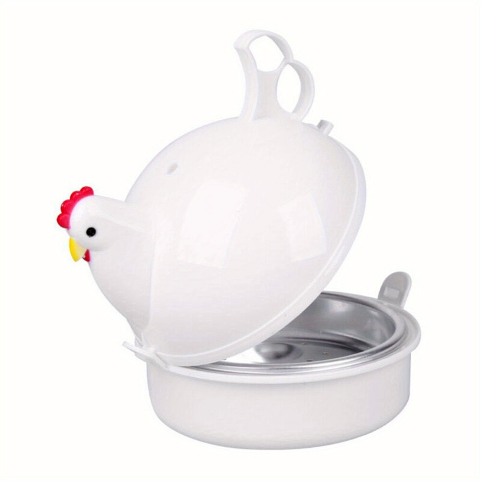 White Aluminum Alloy Egg Steamer with Chicken Shape, 4 Grids for Boiling and Steaming