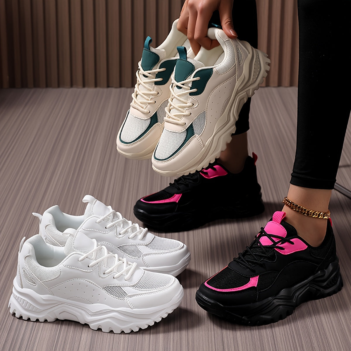 Women Casual Dad Shoes Versatile High Aesthetic Comfort Black