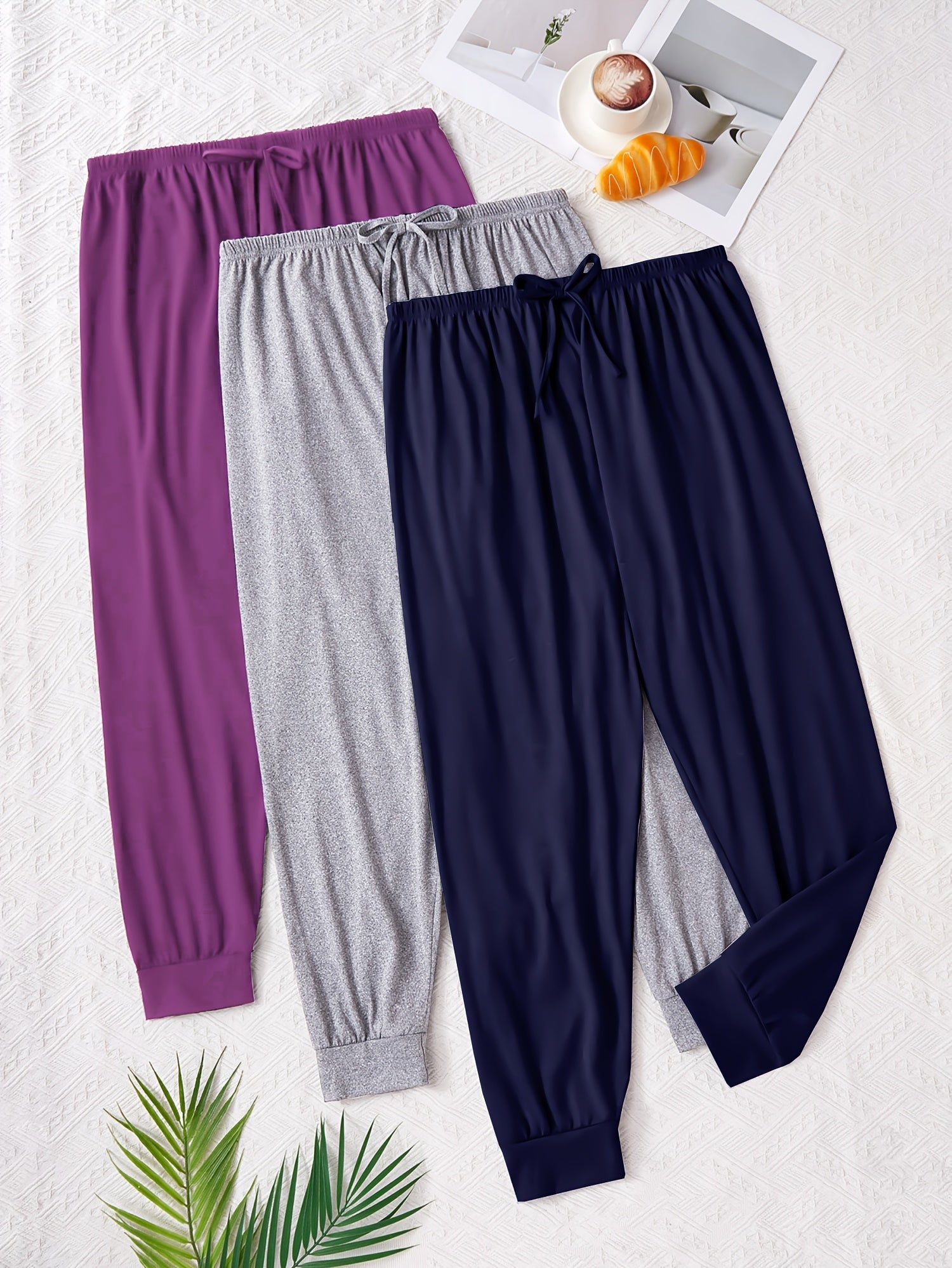 Pantalones joggers casual de color sólido para mujer en poliéster y elastano para uso en casa