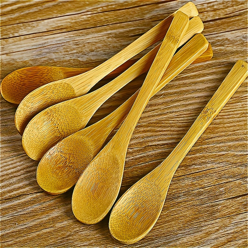 6-Piece Wooden Kitchen Utensil Set with Long Handles for Coffee Honey Ice Cream and Desserts