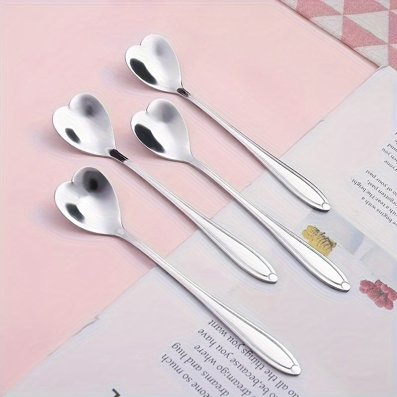 2 Stainless Steel Heart-Shaped Coffee Spoons for Stirring Desserts and Gifts
