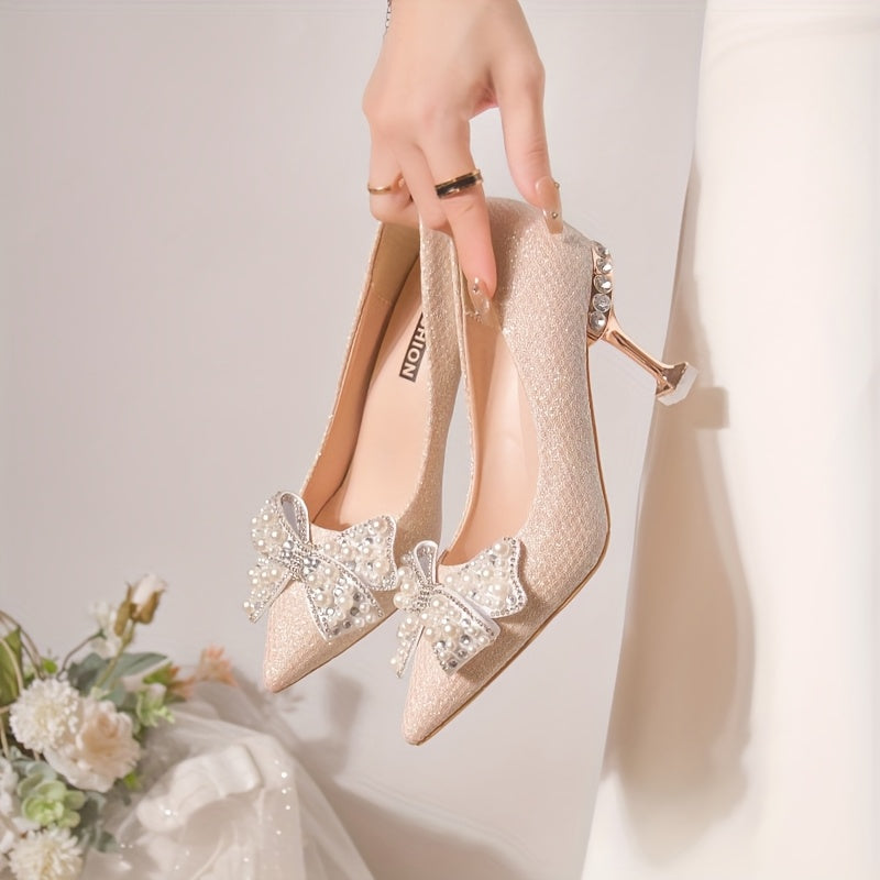 Women's Crystal Embellished Stiletto Heels, Pointed Toe Wedding Pumps