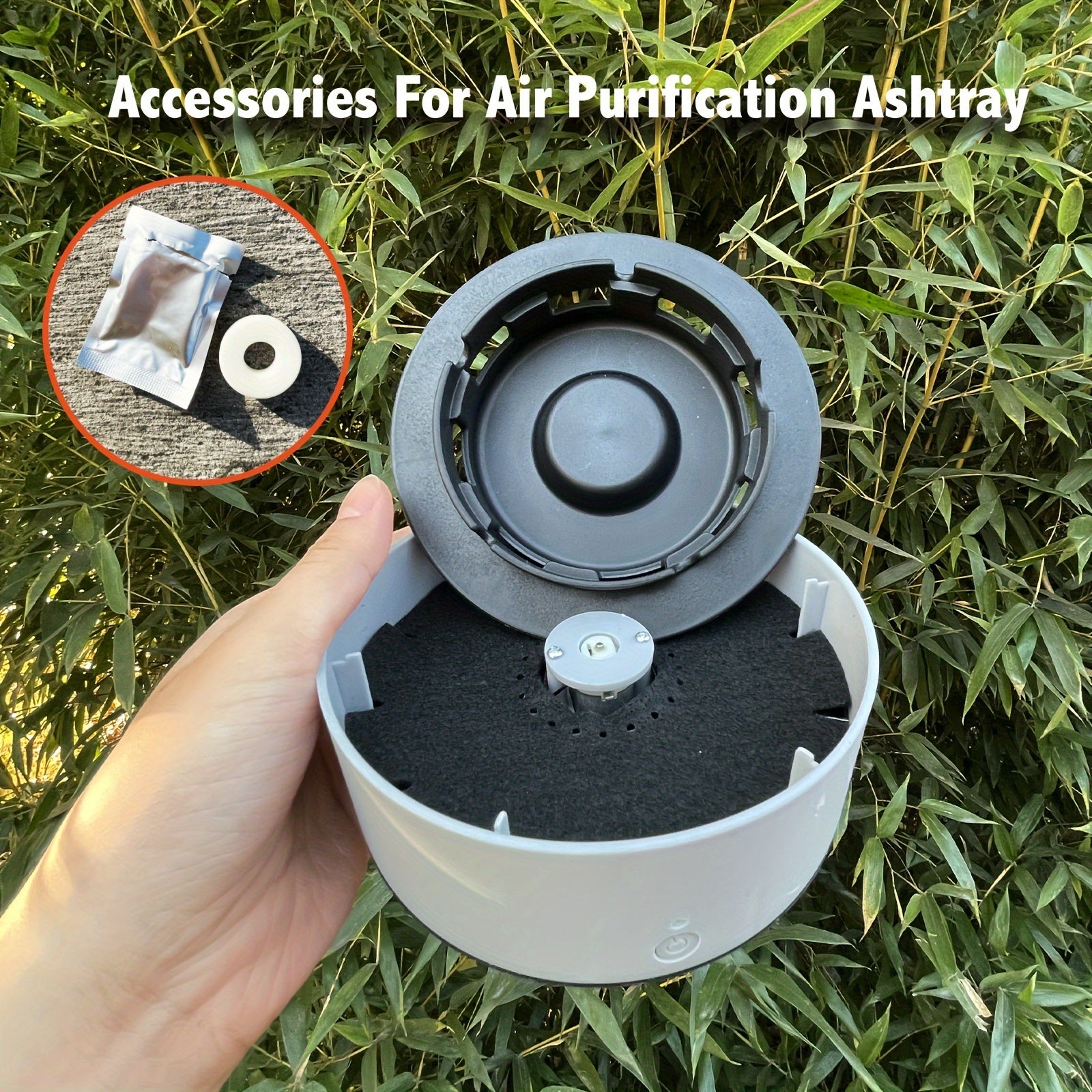 Wood Round Air Purification Ashtray with Aromatherapy Tablets and Replaceable Filter Fabric