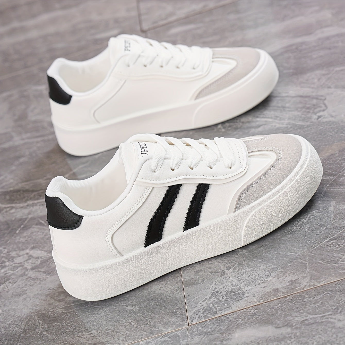 Women's Fashion Skate Sneakers White Black Rubber Low Tops Casual Shoes