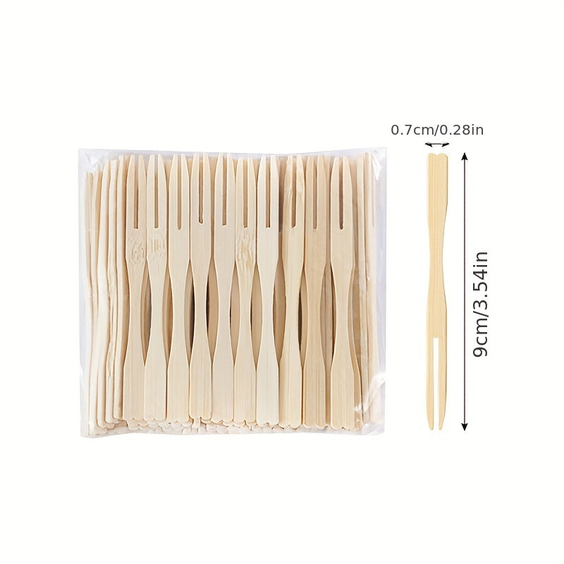 Bamboo Fruit Forks Set for Weddings Birthdays and Parties 100 Pieces