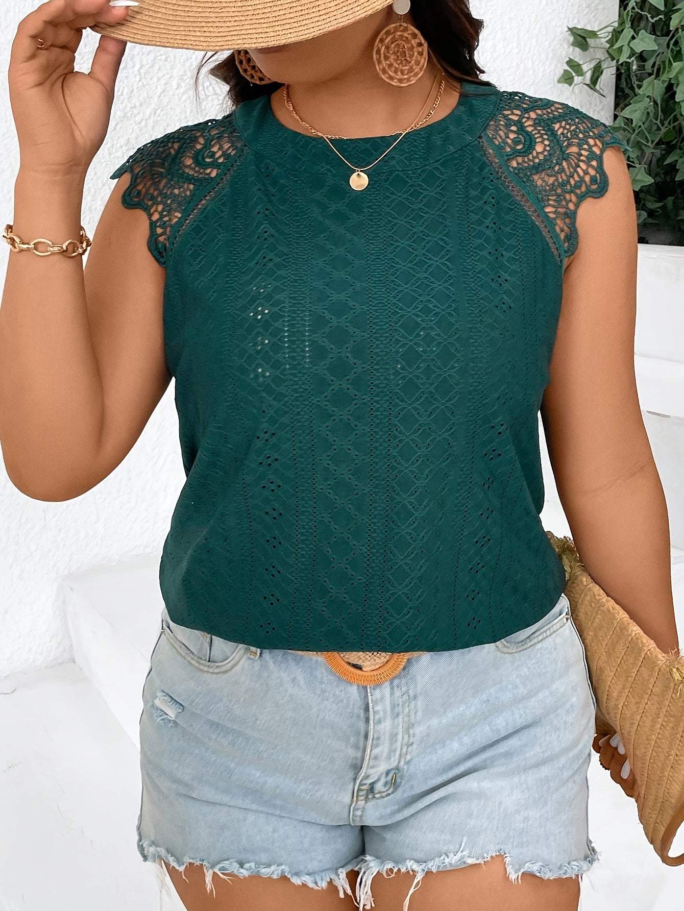 Women's Lace Sleeveless Top with Back Bow Light Green Short Sleeve Casual