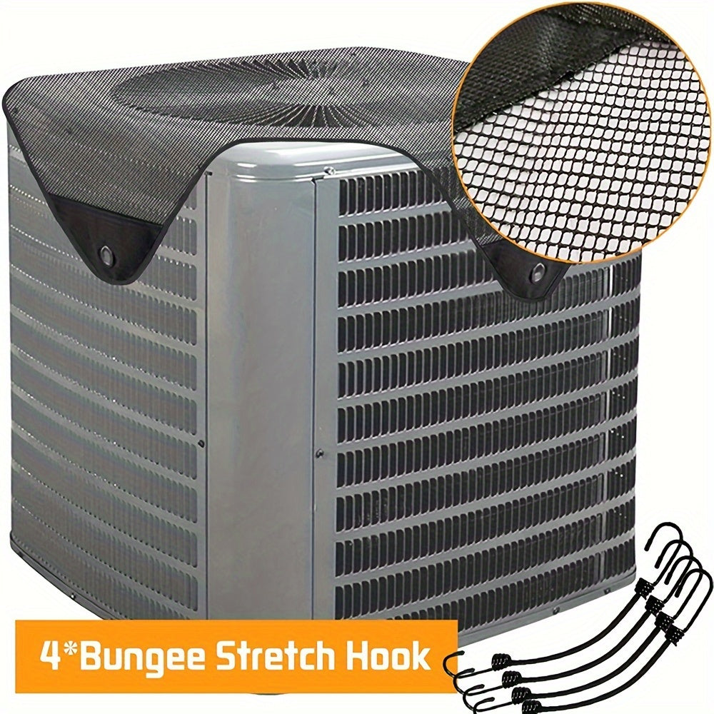 Outdoor AC Unit Cover with Leaf Guard and Bungee Hooks for Protection
