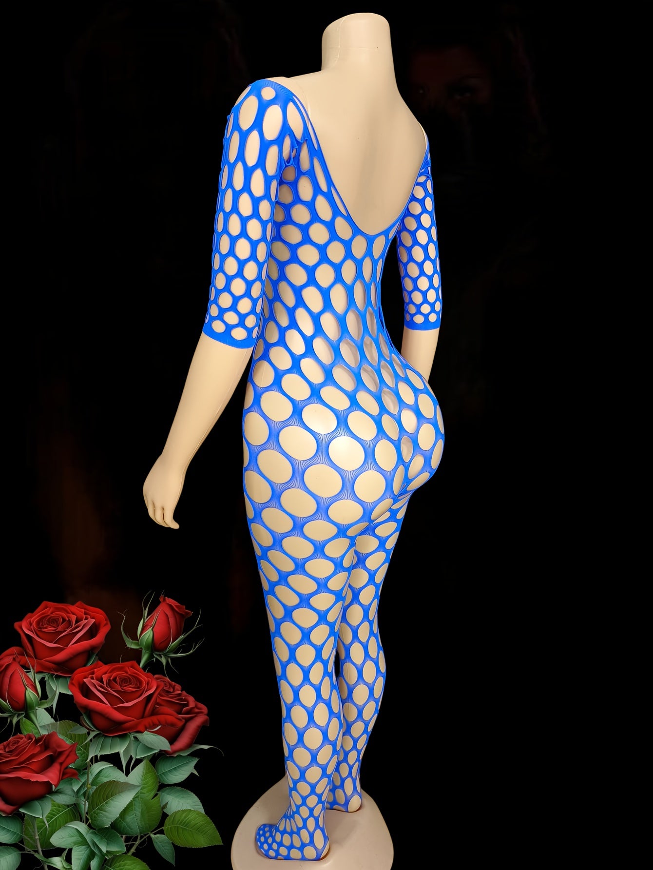 Women's See-Through Mesh Off Shoulder Bodystocking Plus Size Crotchless Jumpsuit