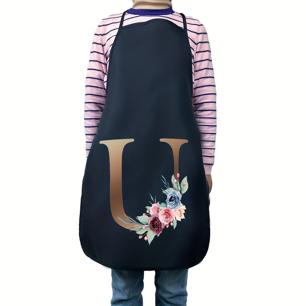 Women's Floral Polyester Kitchen Apron with Letter Print and Monogram