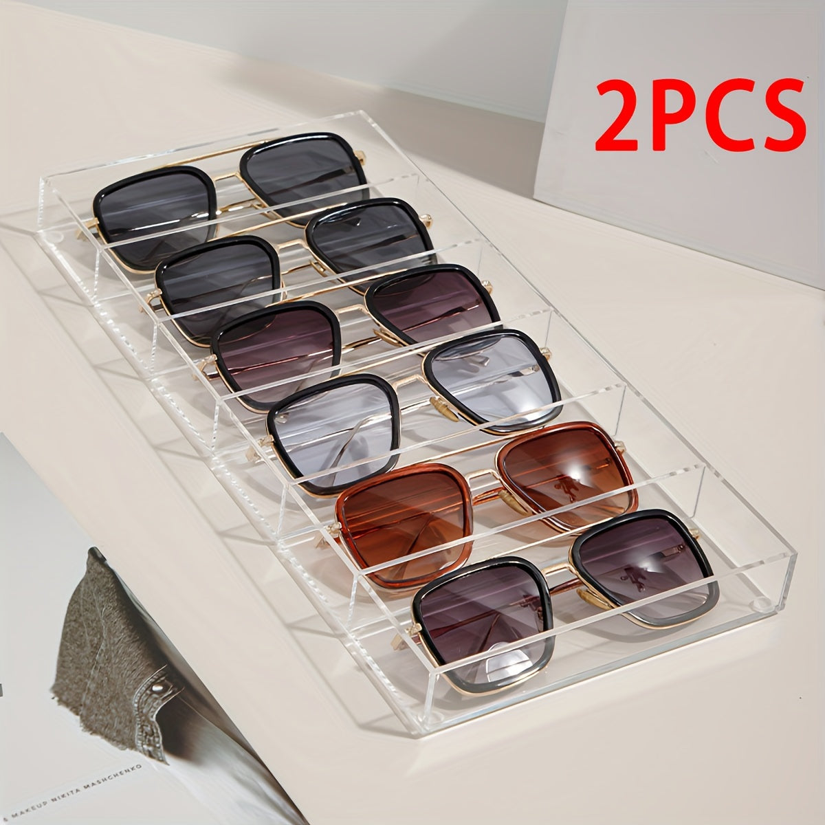Acrylic Eyewear Display Case with 6 Compartments for Sunglasses and Glasses Storage