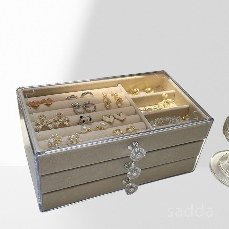 Acrylic Jewelry Storage Box with 3 Drawers and Crystal Knobs for Earrings Rings Necklaces and Bracelets