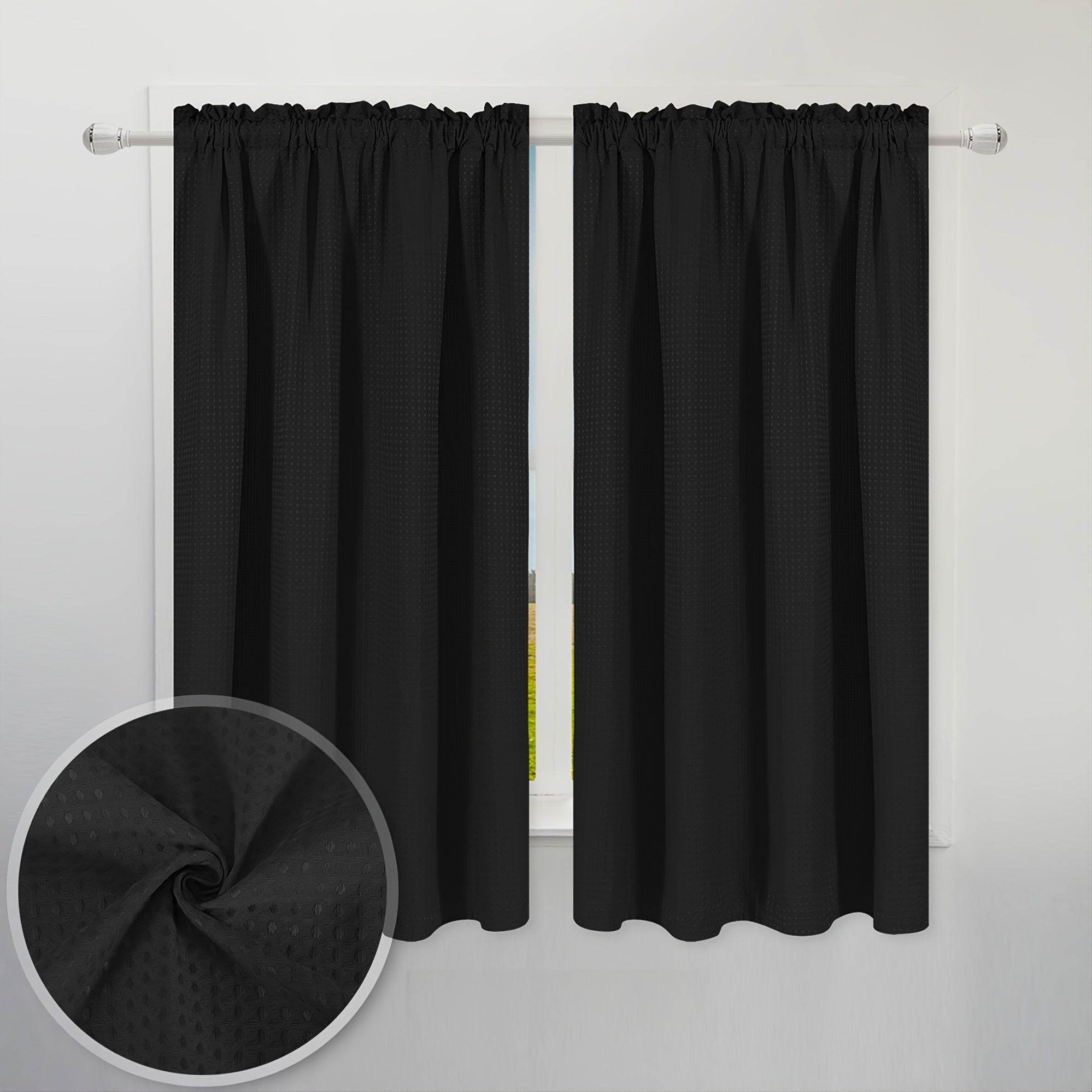 Set of 2 Waterproof Waffle Weave Half Window Curtains for Bathroom Kitchen Coffee Shop