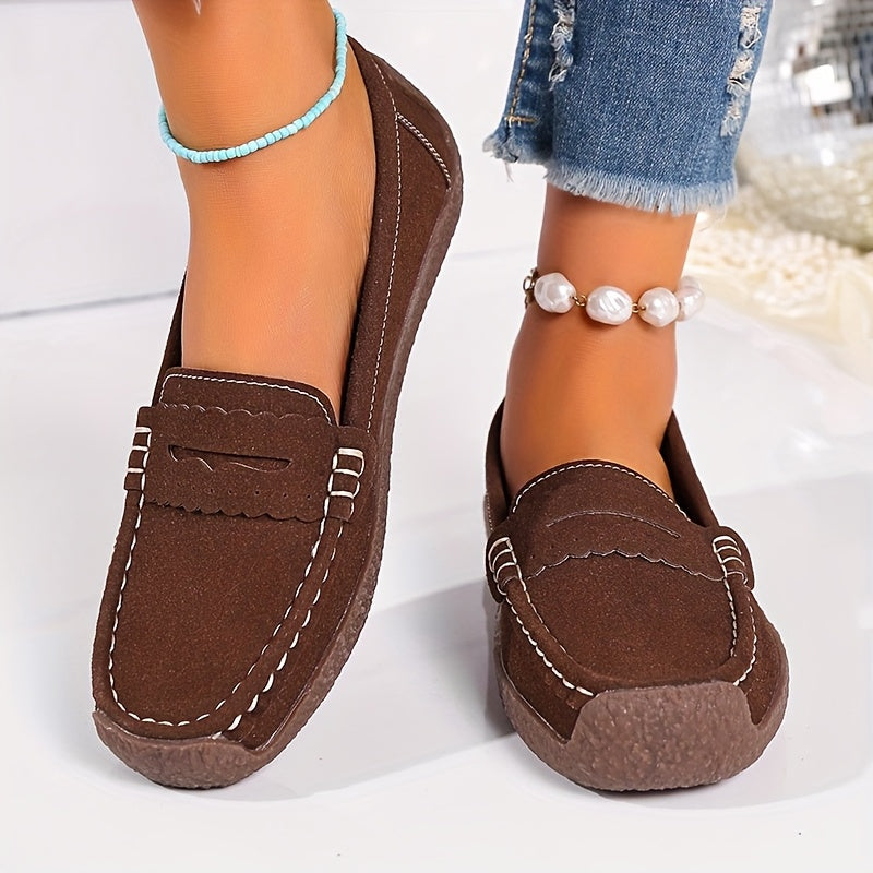 Women's Black Loafers Slip-On Flats Comfortable PU Casual Shoes