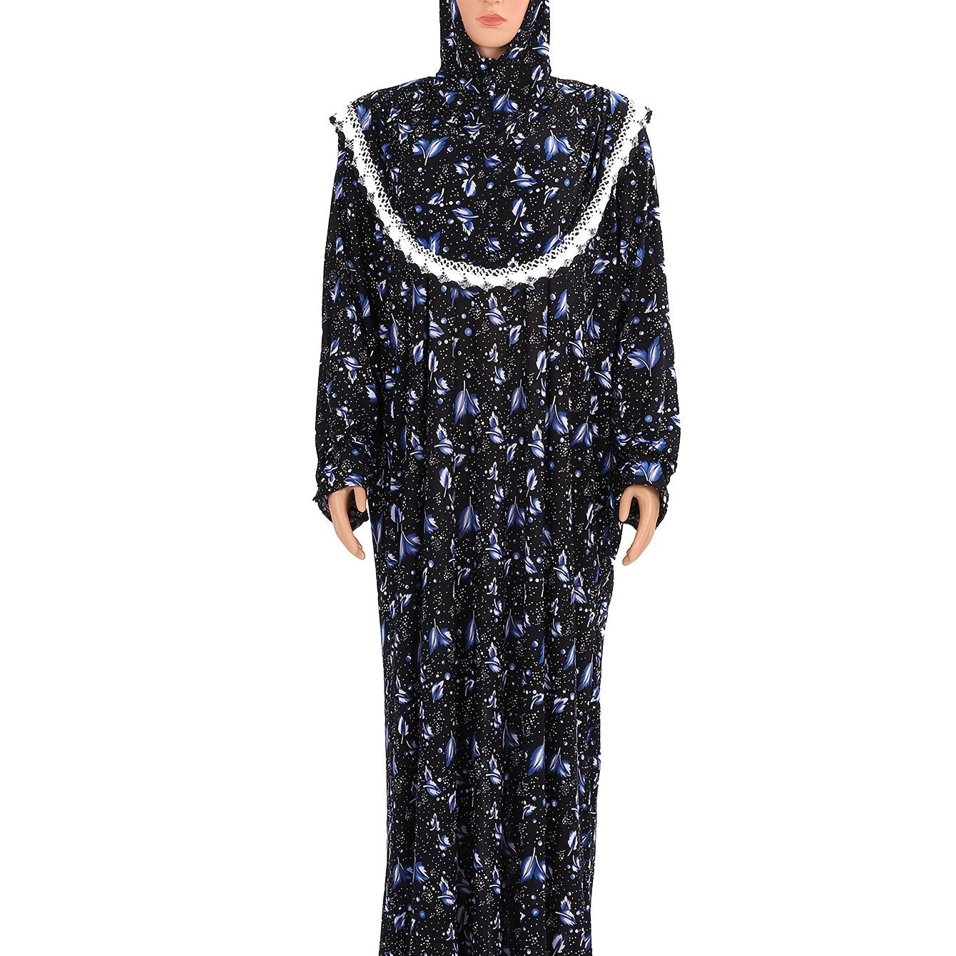 Plus Size Muslim Abaya Floral Print Knit Pullover Long Robe