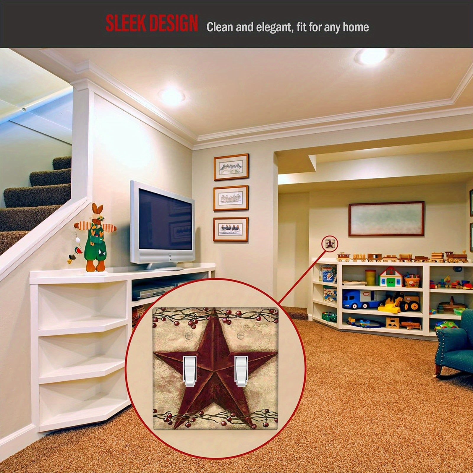 Red Barn Star and Berries Light Switch Cover Farmhouse Wall Plate Indoor Outdoor