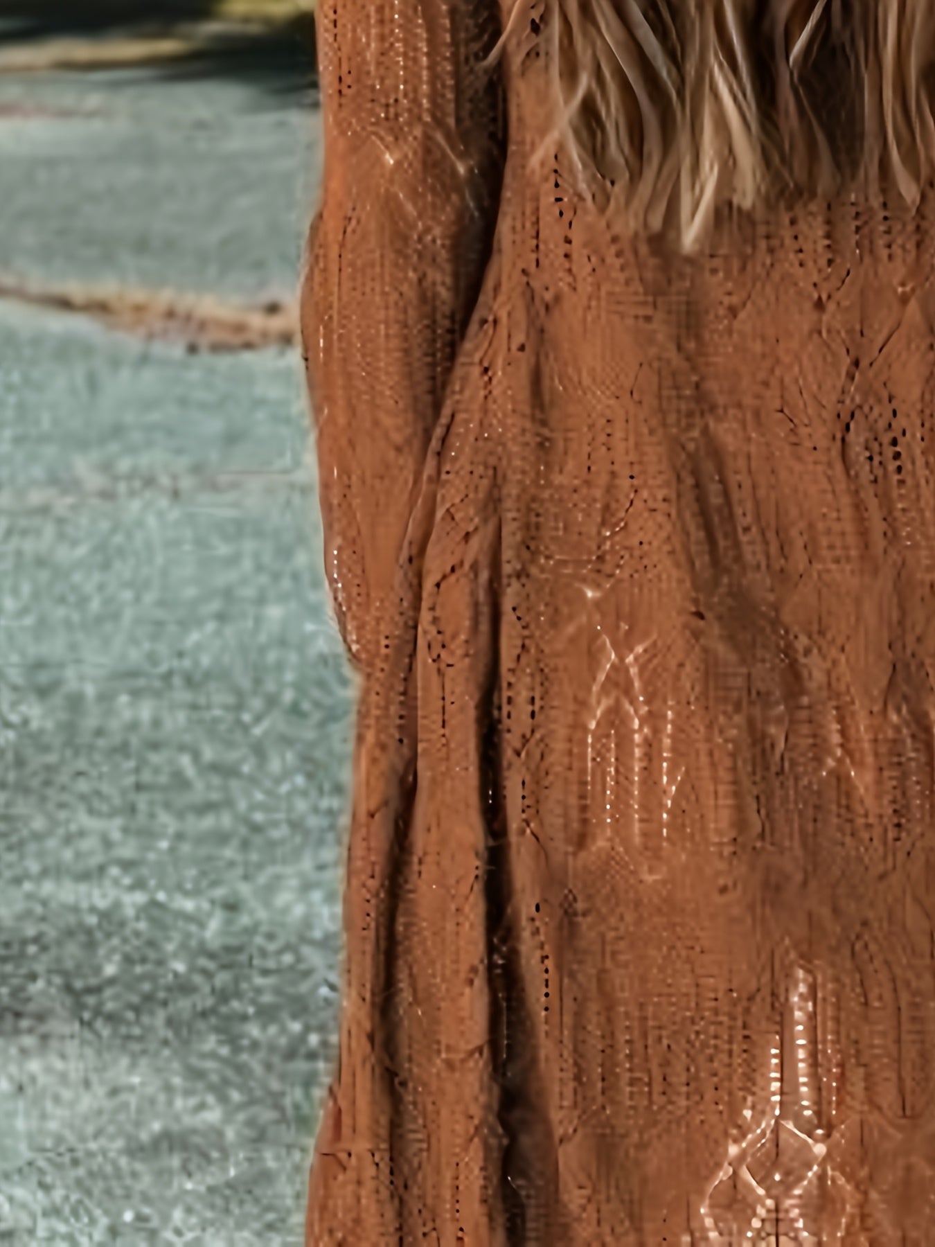 Women's Plus Size Crochet Cover-Up Brown Long Sleeve Beach Vacation Style