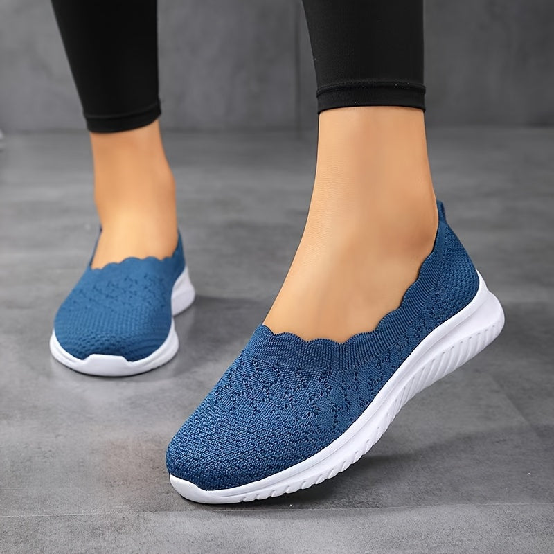 Women's Mesh Slip-On Sneakers Lightweight Casual Shoes White Low-Top