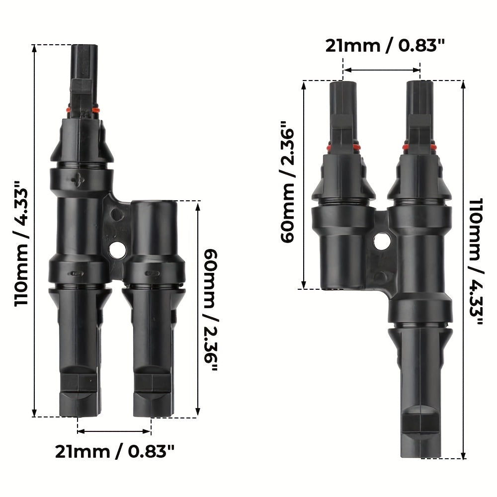 Pair Solar Y-Connector for Panels FMM MFF Parallel Connection Black PVC Anti-Static