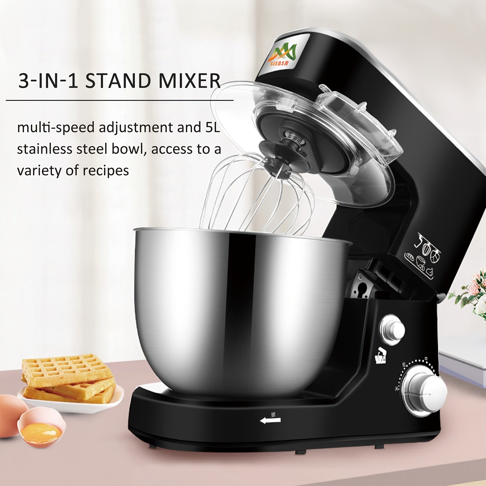 1000W Tilt-Head Electric Stand Mixer with Bowl Dough Hook Whisk Beater for Baking