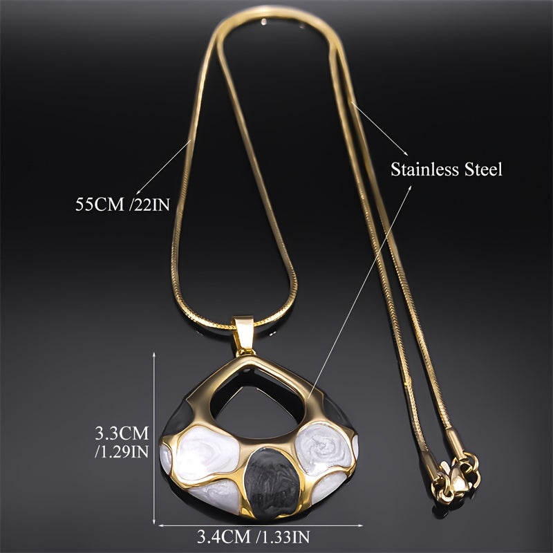 Geometric Enamel Pendant Necklace for Women Stainless Steel Gold Tone Vibrant Colorful Gift
