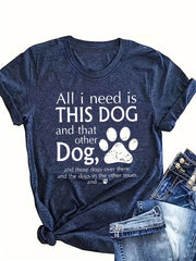 Women's Navy Blue Graphic T-Shirt Short Sleeve Casual Summer Top