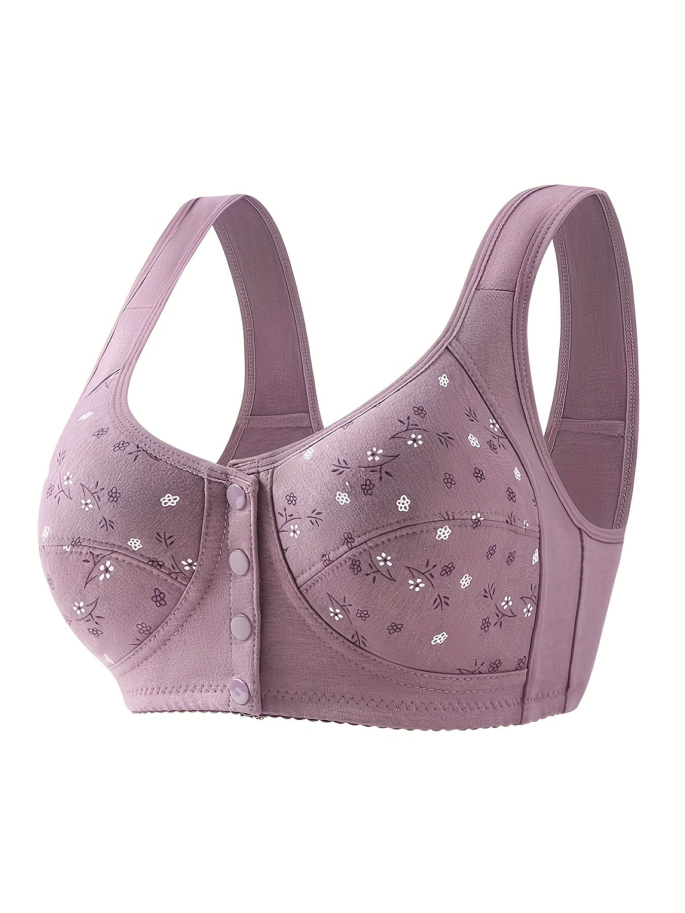 Set of 3 Floral Print Wireless Bras for Women Comfortable Breathable Front Closure
