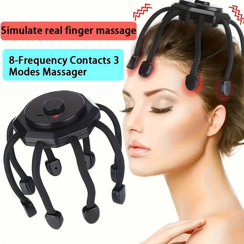 Wireless Head Massager with 3 Modes and 8 Fingers for Deep Relaxation