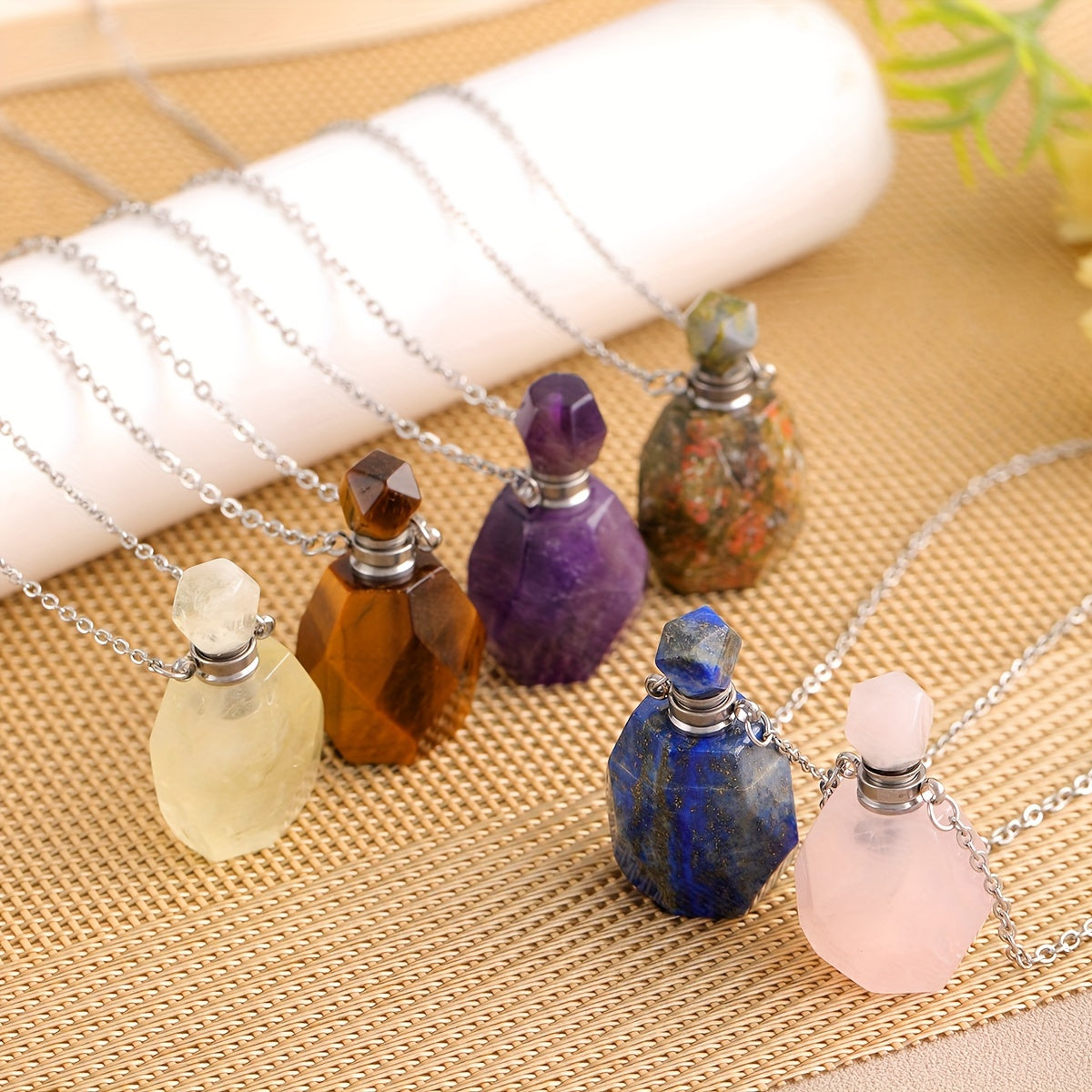 Glam Style Rock Crystal Diffuser Necklace with Chain for Aromatherapy and Gifts