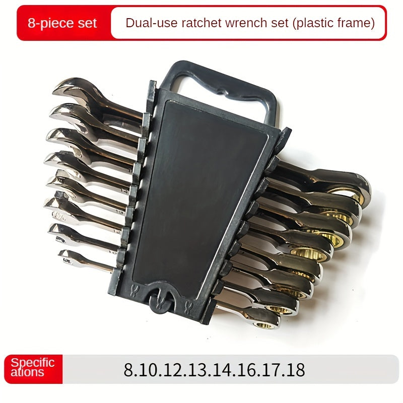 Juego de llaves combinadas de 6/8/10/12 piezas con mecanismo de trinquete, de Cr-V, con acabado en níquel