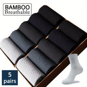 Men's Bamboo Fiber Crew Socks Set of 5 Breathable Anti-Odor Plaid