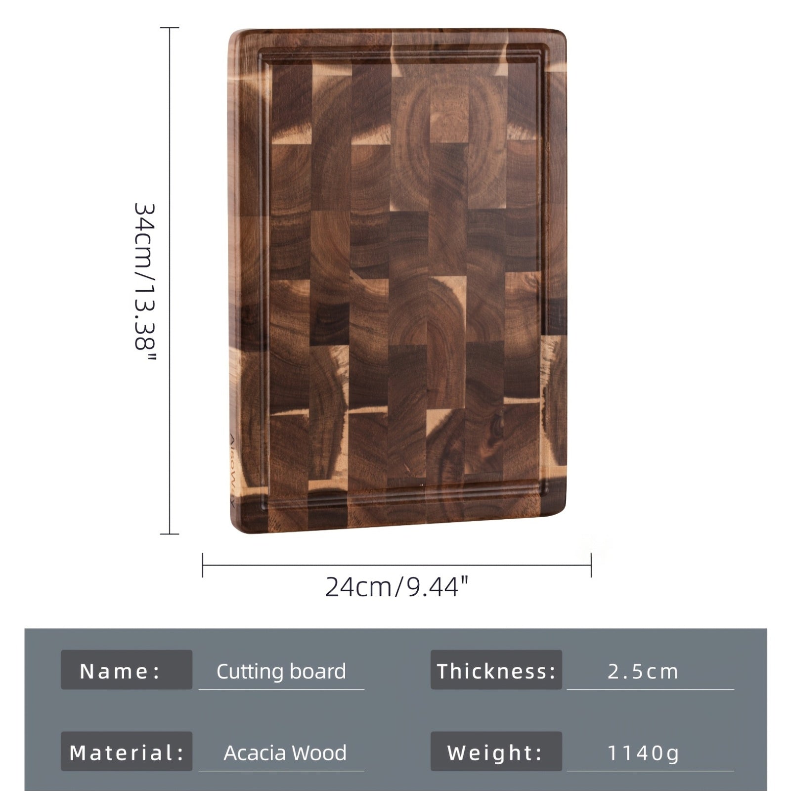 Acacia Wood Chopping Block with End Grain Cutting Surface Kitchen Prep Tool