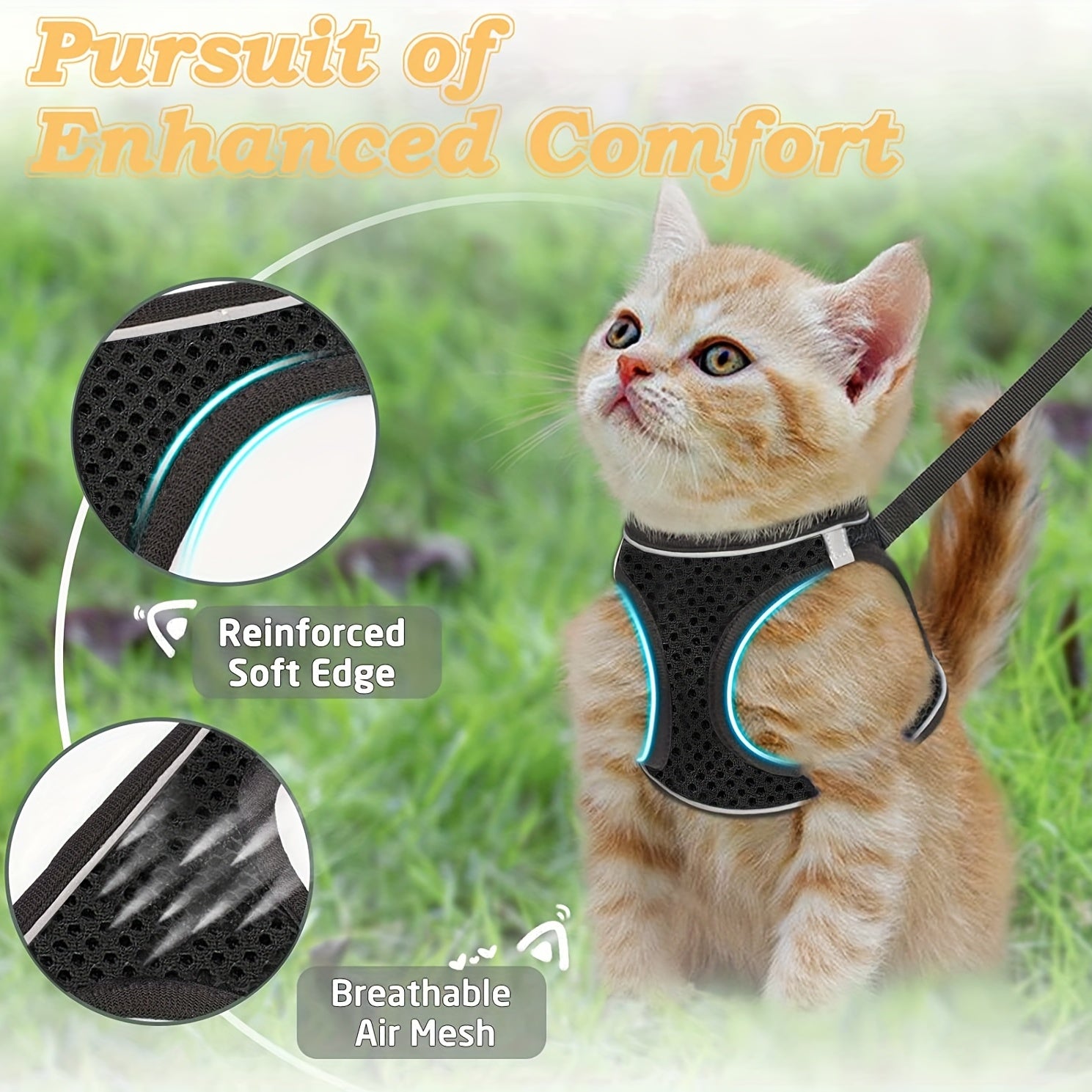 Escape-Proof Cat Harness and Leash Set Reflective Mesh for Outdoor Safety