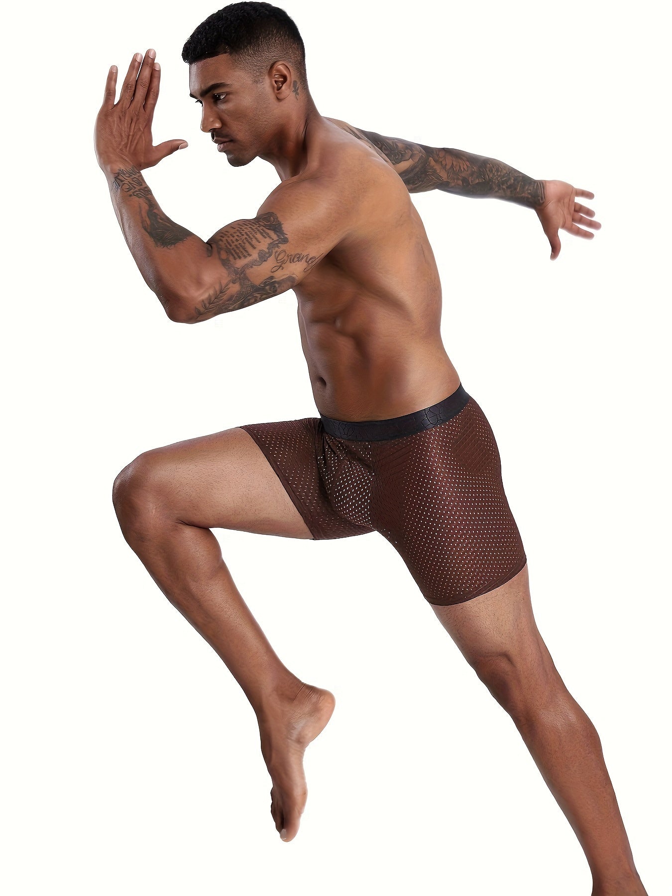 Men's Breathable Mesh Underwear Set with Extended Trouser Legs and Flat Seams